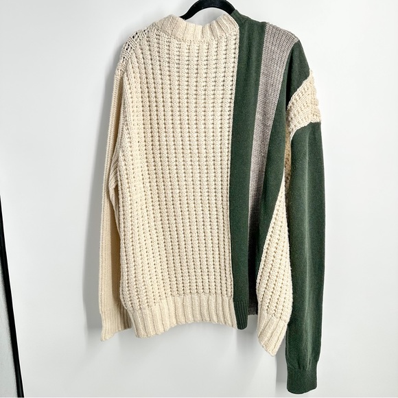 NEW Sacai 100% Wool Stripe Cable knit Oversized Zipper Sweater Cream Green - Picture 6 of 6